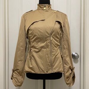 Vintage Y2K Cache Asymmetrical Zip Up Utility Moto Jacket Tan Lightweight Medium